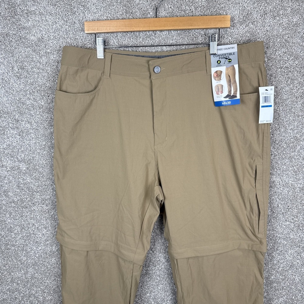 Free‎ Country Men's 40x30 Beige Nylon Stretch Convertible Pants Hiking NEW